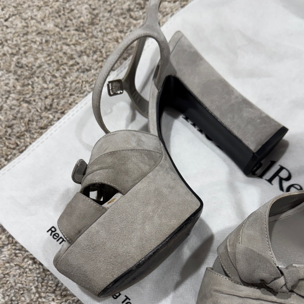 YSL Saint Laurent Women's Grey Suede Paige Heeled Sandals - Picture 4 of 9